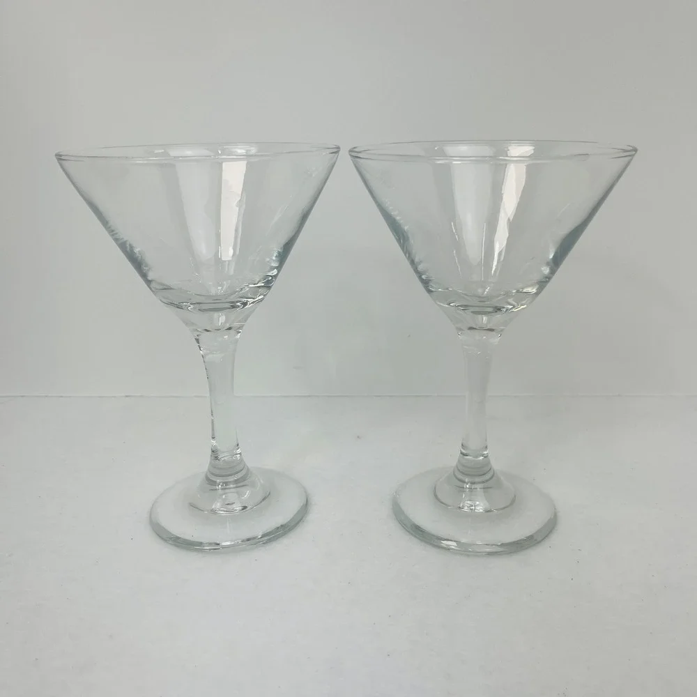 Set of 2 Clear Glass Martini Glasses Classic Stemmed Cocktail Barware 7.25in